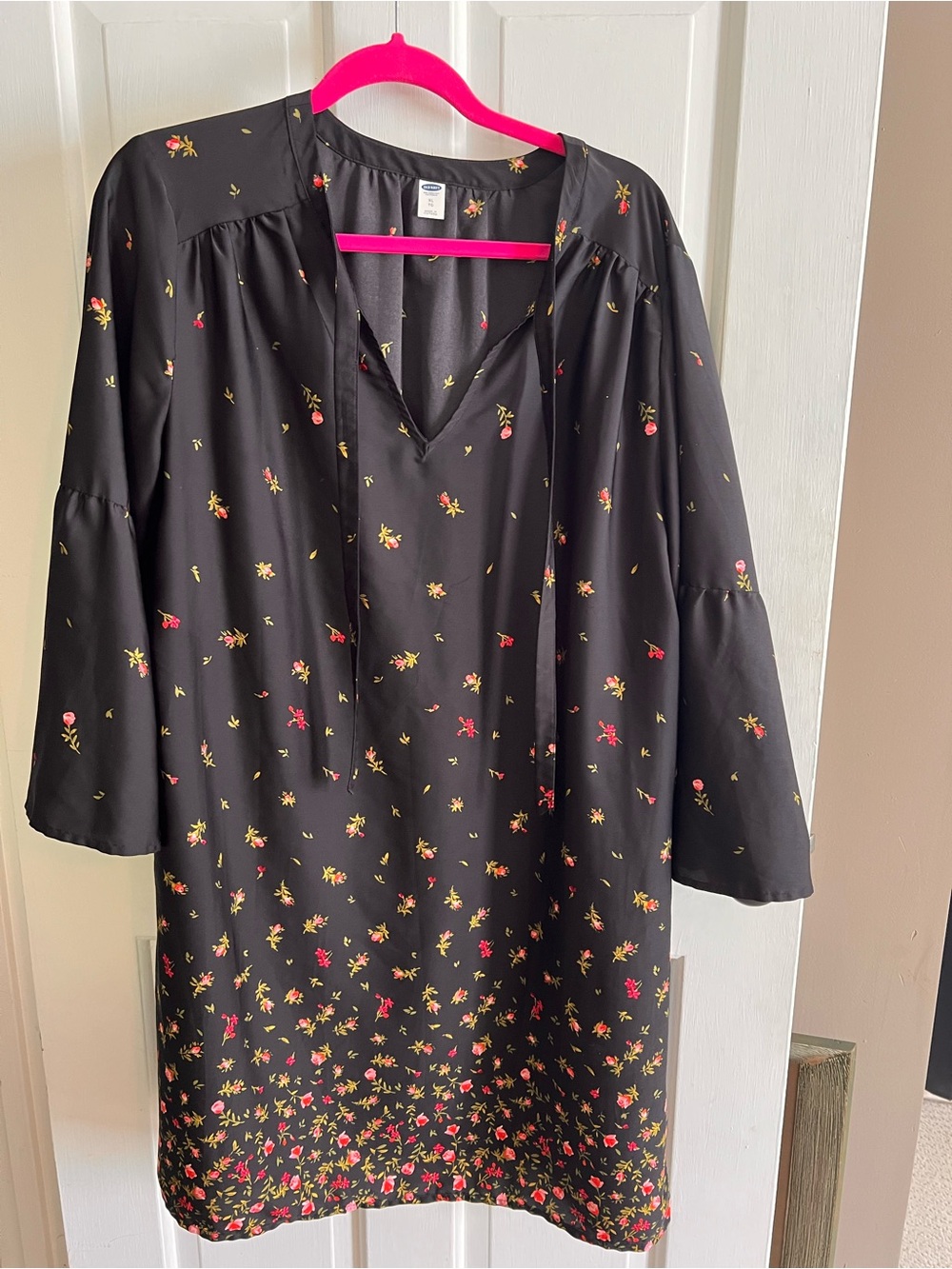 Old Navy Black Mini Dress with Red and Yellow Floral Print